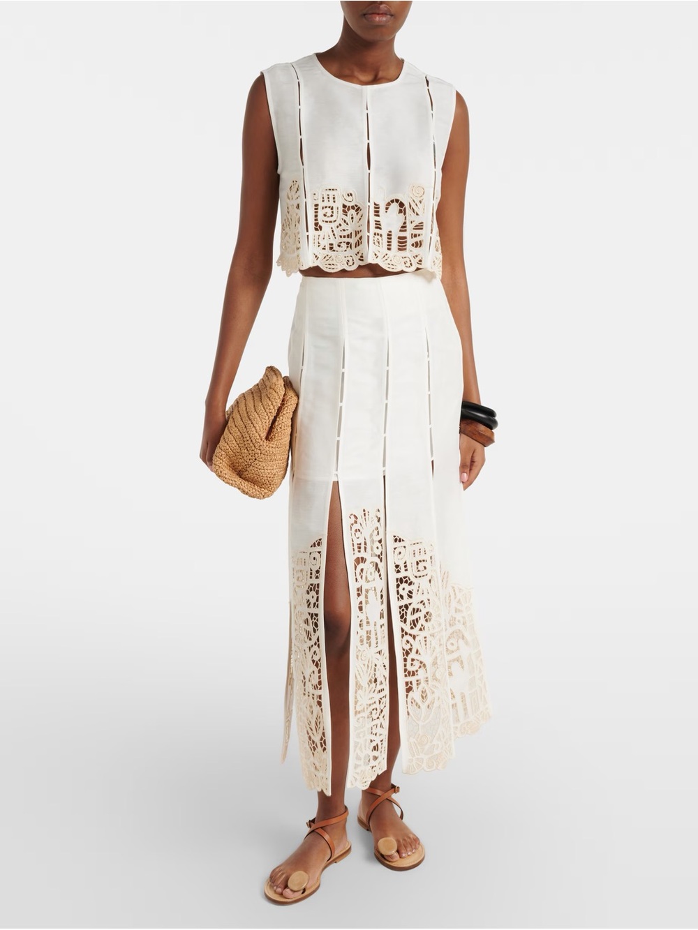 ALÉMAIS Rosemary Emroidered Top and Skirt Set / US Size 4 / UK Size 8 / Ivory